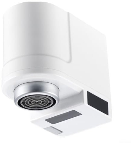 Adaptateur de robinet à capteur intelligent, double technologie de détection infrarouge (réponse 0,25 s), design blanc étanche IPX6 (60 x 34 x 49 mm), fonctionnement sans contact pour cuisine/salle de