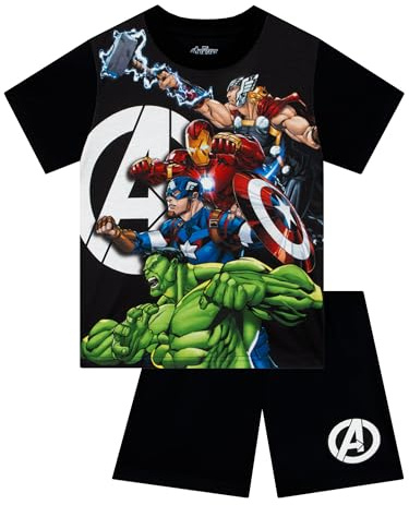 Marvel Pyjamas, Avengers Boys Pyjamas, Thor, Captain America, Hulk And Iron Man Summer Pjs For Boys, Black 7-8 Years