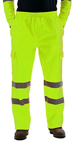 Pantalones de chándal reflectantes de alta visibilidad para hombre, dos tonos, pantalones cargo con cintura elástica con cordón, verde, L