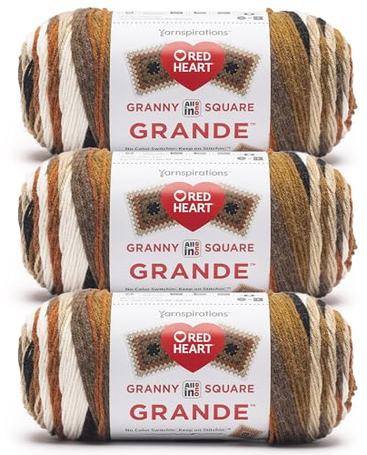 Red Heart All in One Granny Square Grande Almandine Yarn - 3 Pack of 250g/8.8oz - 100% Acrylic - #4 Worsted (Medium) - 440 Yards - Knitting/Crochet