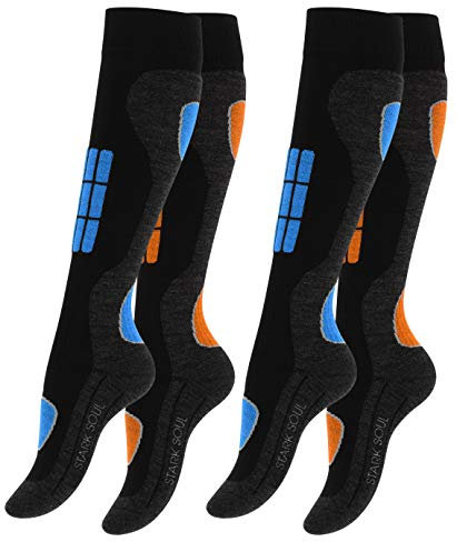 STARK SOUL 2 Paar Damen SKI Funktionssocken, Skisocken mit Spezialpolsterung, Blau/Orange, Gr. 35-38