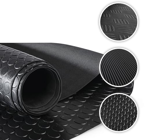 Walser Gummimatte Coin, zuschneidbare Gummimatten Boden 100x250 cm, Gummimatte Außenbereich, universal Gummi Schutzmatte für Garagen Boden, Werkstatt Boden, Outdoor, Gummimatte Meterware schwarz