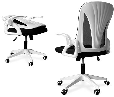 Tervo Model S | Folding Office Chair for Small Spaces | Gaming Chair for Adults & Kids | Mesh Backrest | For Bedroom & Home Office | (White & Black)