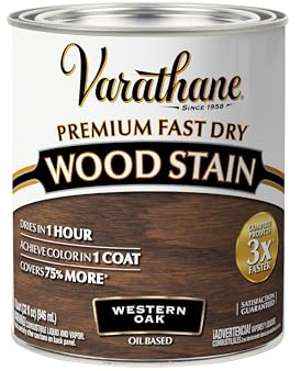 Varathane Premium Fast Dry Wood Stain | 1 Hour Dry Time | 1 Coat Color | Interior Wood Stain | Furniture, Cabinets, Doors, Trim | Quart | Western Oak