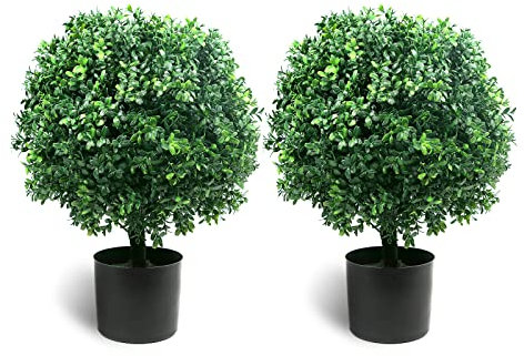 Sunnyglade 21.6” Tall Artificial Boxwood Topiary Ball Tree Set of 2 Pack Potted Bushes UV Resistant Potted Plants for Indoor Outdoor Home Garden(Green)
