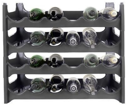 VIRSUS Cantinetta scaffale componibile Color Grigio, misura 60x24x54 cm, cantina in Plastica con 4 Ripiani da 6 slot, Portabottiglia impilabile per vino, acqua, acqua champagne -2073F (24 Bottiglie)