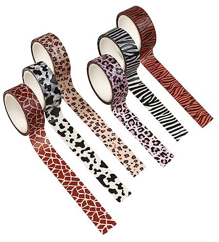 JIHUOO 6 Rolls Animal Print Washi Tape Leopard Cheetah Cows Zebra Masking Tape Decorative Paper Tapes Adhesive Stickers for Scrapbooking Planner Notebooks