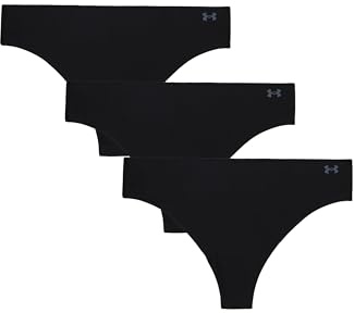 Under Armour Women's 3-Pack Pure Stretch No Show Thong Underwear – Seamless Invisible Fit, No VPL, Ultra-Soft, All-Day Comfort - Black, XL