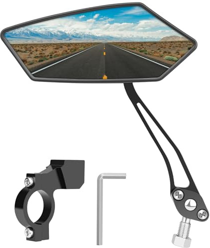 Diyife Bike Mirror, HD Wide Angle Large Handlebar Rearview Mirror, Blast-Resistant 360°Adjustable Bicycle Rear View Mirror Accessories for Mountain Road Bike Moto (Left)