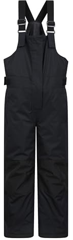Mountain Warehouse Hakuba Kids Snow Salopettes - Waterproof Pants with Reinforced Knees & Zipped Pockets, Boys & Girls - Winter Skiing, Winter Sports, Walking Black Kids Size 7-8 Years