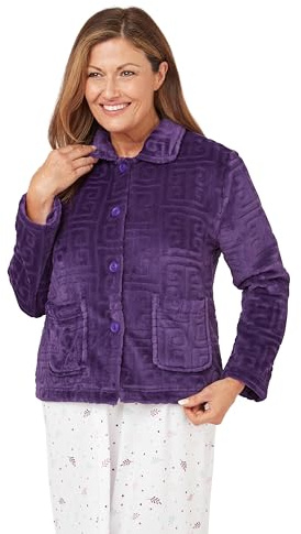 Marlon Women's Lucy Fleece Bed Jacket | Soft Short Robe with Collar & Button or Zipper Closure - Cosy & Warm Loungewear