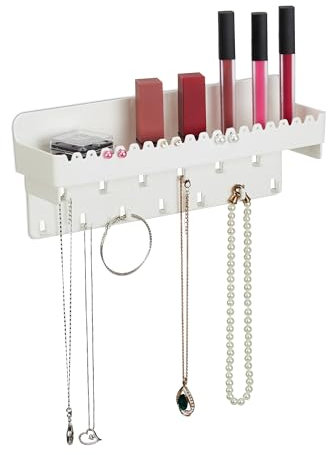 Relaxdays Portagioie da Parete, Organizer Collane, Orecchini e Bracciali, Mensola Portatrucchi, 12 x 30 x 8 cm, Bianco