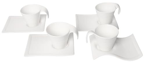 jinsongdaf Coffee Mugs Sandwich Plate Combo, 153 ML Mug and Saucer, Porcelain Breakfast Kitchen Plate Set Cereal Bowl, for Brunch or Dinner, Latte,Hot Tea,Cappuccino, 8 Piece Set