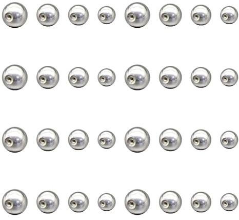 Lot de 32 boules de piercing en acier chirurgical, boules de 1,2 mm argentées, boules de rechange à visser de 3 mm, 4 mm, 5 mm, 6 mm, piercing de langue, piercing de nombril, boule pour nez, lèvre