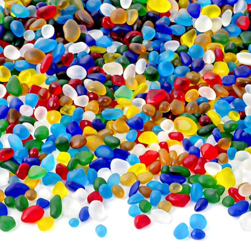 QEQEKAKA Colorful Sea Glass Stones for Crafts About 1LB (405g/14.28oz) Glass Pebbles Gemstones Bulk for Beaching Wedding DIY Decoration Aquarium Turtle Tank Vase Filler