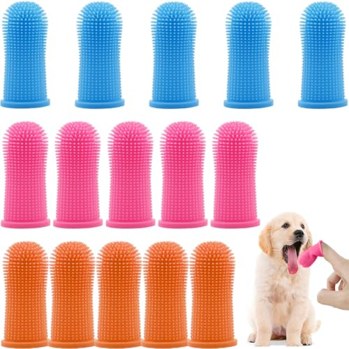 XYTAHDM Juego de 15 cepillos de dientes para perros, cepillo de dientes de limpieza de 360° para perros y gatos, cepillo de dientes de silicona