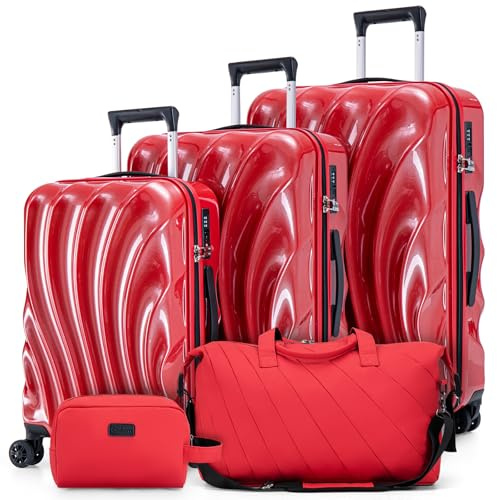 Cosbarn Luggage Sets 5 Piece Suitcases with Wheels, Suitcase Set, ABS+PC Hardshell Luggage set with Phone Holder Durable Travel Luggage with TSA Lock Spinner Wheels, Red
