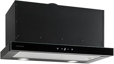 Klarstein Vinea pull-out extractor hood with 610 m³/h max. exhaust air flow rate, flat screen hood installation, under-cabinet, extractor 60 cm wide, lighting, aluminium grease filter, black
