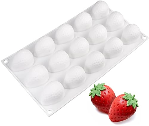 Moule en Silicone 3D en Forme de Fraise à 15 Cavités, Moule Fraise Sans BPA, Facile à Démouler, Convient pour Desserts Français, Mousses, Chocolats, Savons, Objets Artisanaux en Résine Et Autres