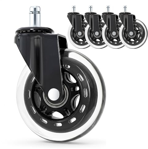 SONGMICS Bürostuhl-Rollen, 5er Set, Gummirollen für Hartholzböden, 11 x 22 mm, transparentes Gehäuse, geräuscharm, bodenschonend, Stuhlrollen, für Computerstuhl, Gaming-Stuhl, schwarz AOP202B101