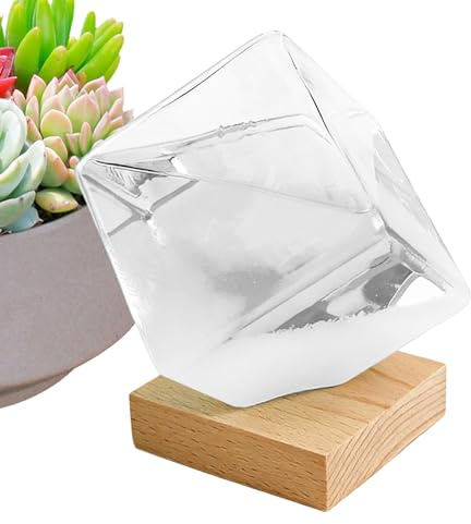 Previsionista Meteo in Tempesta Storm Glass - Barometro a Forma di Cubo,Barometro in Tempesta con Base | Decorazione Ufficio Camera da Giardino