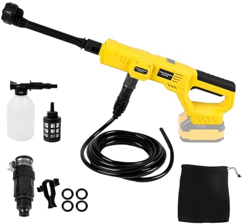Batteridriven högtryckstvätt kompatibel med Dewalt 18/20 V, bärbar 69 bar högtryckstvätt trycktvättspistol med 6-i-1 spraymunstycke, 5 m slang för bilgolvbevattning (utan batteri)