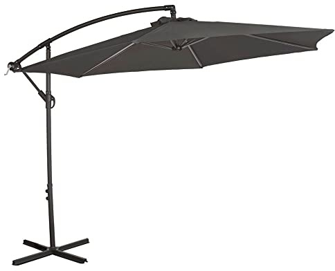 Aktive 53888 - Parasol excéntrico, Sombrilla, Parasol terraza, Ø 300 cm, color antracita, mástil acero, Ø 48-42 mm, con manivela, giratorio 360º