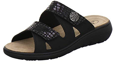 AFS-Schuhe 2808 Pantuflas cómodas para mujer de piel, prácticas zapatillas de trabajo con plantilla intercambiable, Negro , 42 EU