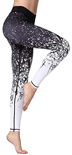 FLYILY Femme Sports Leggings Star Impression Workout Collants Stretch Fitness Yoga Pantalon,L,1-Noir