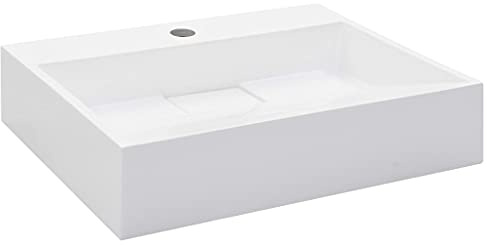 vidaXL Waschbecken mit Wasserhahnloch Waschtisch Waschschale Aufsatzwaschtisch Hängewaschbecken Hängewaschtisch 50x38x13 cm Mineralguss Gussmarmor Weiß