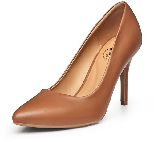 Trary Women’s High Heel Dress Pump Pointed Toe Shoe Classic Office Special Dressy Casual PU Brown08