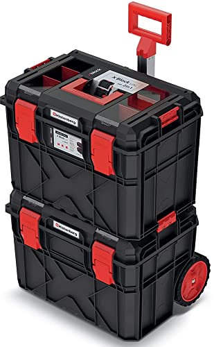 2-tlg. Werkzeugkoffer Set Mobile Werkstatt Werkzeugkiste Trolley Staub-/ Wasserdicht Kunststoff Schwar-Rot