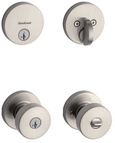 Kwikset 991 Pismo Keyed Entry Knob and Single Cylinder Deadbolt Combo Pack Featuring SmartKey and Microban in Satin Nickel