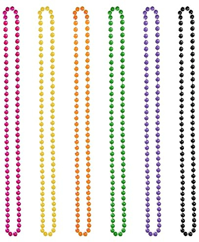 6 Pcs Neon Beaded Necklaces - Rose Red, Fruit Green, Orange, Yellow, Purple, Black - 80s Vintage Party Fashion Accessories