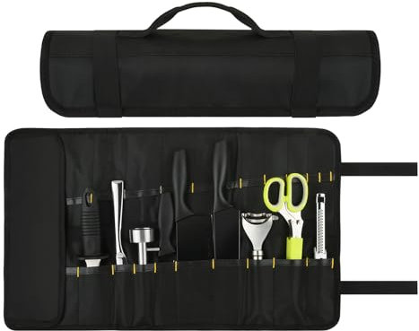 ds. distinctive style Knife Roll 10 Slots Plus 1 Pocket Canvas Chef Knife Bag for Meat Cleaver, Knife Hone, Utensils and Kitchen Tools Up to 12”(Bag Only)