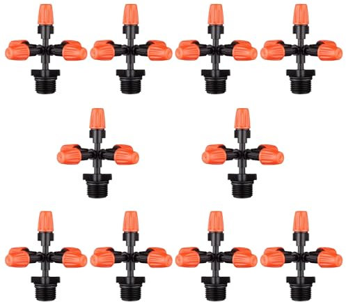 Arroseur de Jardin 10 pièces 360 degrés 6mm arroseurs d'atomisation croisés avec connecteurs à Filetage mâle 1/2 Pouce Buses de brumisation de Refroidissement d'irrigation de Jardin