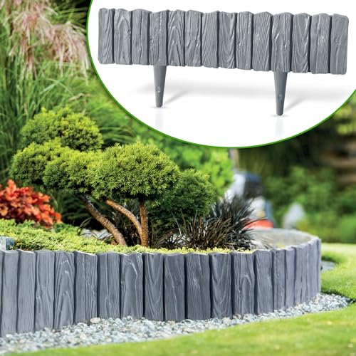 GardenPlast® WoodPalisade - Bordure de pelouse - Palissade de jardin - Bordure de parterre - Aspect bois - 4,06 m - Gris