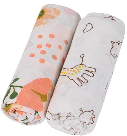 KAKU NANU Baby Pucktuch Babydecke Musselin Spucktücher 2er Set 100% Baumwolle 110x120 cm,Dünne Atmungsaktive Mullwindeln Baby Wickeltuch für Neugeborene Junge und Mädchen Blume