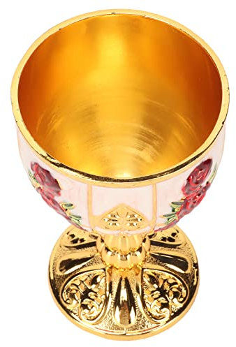 Calice à Motif de Fleurs Rétro en Relief doré pour Fêtes, Décoration de la Maison, Gobelet à Vin élégant en Alliage de Zinc pour Cadeaux (Fleur Rouge Blanc Doré)