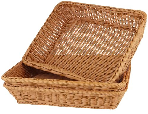 KEILEOHO 3 unidades de 40 x 30 x 8 cm de panera rectangulares de plástico, cesta de plástico para servir, cesta de ratán, para casa, restaurante, fruta, pan