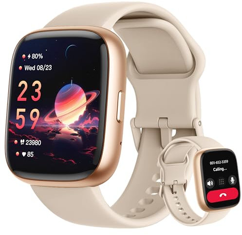 LODIMEKE Reloj Inteligente Mujer con Alexa, Llamadas Bluetooth IP68 Smartwatch Deportivo con Whatsapp Mensajes, Monitor SpO2/Sueño/Estrés/Cardíaco Regalo Reloj para Android iOS