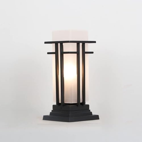 ASerZenith Lámpara de Pilar Retro para jardín, Portal, Accesorios de iluminación de Poste, farolillos de Pilar de Estilo Chino, luz de Montaje en Muelle con Vidrio Esmerilado de Met