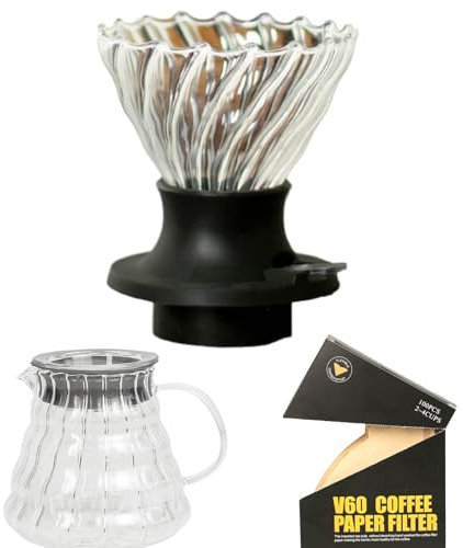 Gorger Kit de cafetera de vertido, jarra de goteo todo en uno, filtros con pestañas, juego de preparación de café casero, cafetera estilo barista, fácil de limpiar (1 unidad)