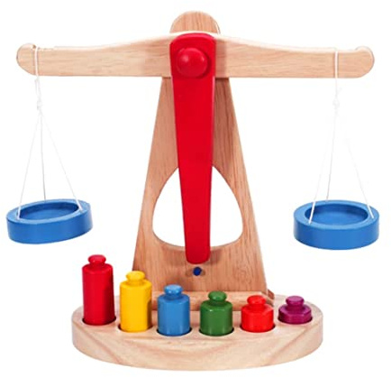 Pesoncarl Wooden Balance Scale Toy Math Learning Weighing Scale Kid Educational Tools with 6 Weights, Toys