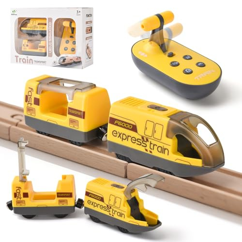 LTFIOON Treno Elettrico per Bambini, Locomotiva ad Azione, Treno Alimentato a Batteria, Auto Giocattolo Compatibile con Thomas, Brio, Giocattolo per Bambini 3+ Anni (Giallo)