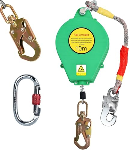 VFDZ Dispositivo Anticaida Retráctil 10m, Dispositivo de Seguridad de Altura con Certificación CE, 150kg Retractil Arnés Trabajo en Altura, Gancho Giratorio Mejorado - Mosquetón(Verde,10m)