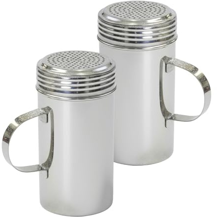Chabrias Ltd 2 Pack Premium 16oz Stainless Steel Flour & Sugar Dredger Shaker (450 ml) – Fine-Mesh Screw-Top Dusting Shaker for Icing Sugar, Mince Pies & Cappuccino – Dishwasher-Safe (2, 16oz)