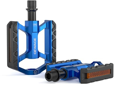 GEWAGE Pedales Aluminio Bicicleta – compactos Ligeros​ – 3 rodamientos sellados, Eje cromoly, Plataforma Antideslizante con Reflector – MTB/Trekking/Ciudad/Infantiles (Azul)