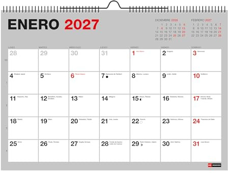 Miquelrius - Calendario de Pared A4 2026 2027, 18 Meses, Basic Gris
