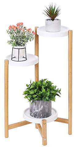 unho Blumentreppe, 3 Ebenen Blumenständer, ecke Pflanzentreppe aus Bambus für Indoor Outdoor Balkon Wohnzimmer, 45×80cm